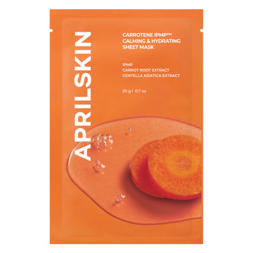 APRILSKIN – Carrotene IPMP Calming & Hydrating Sheet Mask 20 g – Zklidňující plátýnková maska s beta-karotenem a IPMP pro problematickou pleť