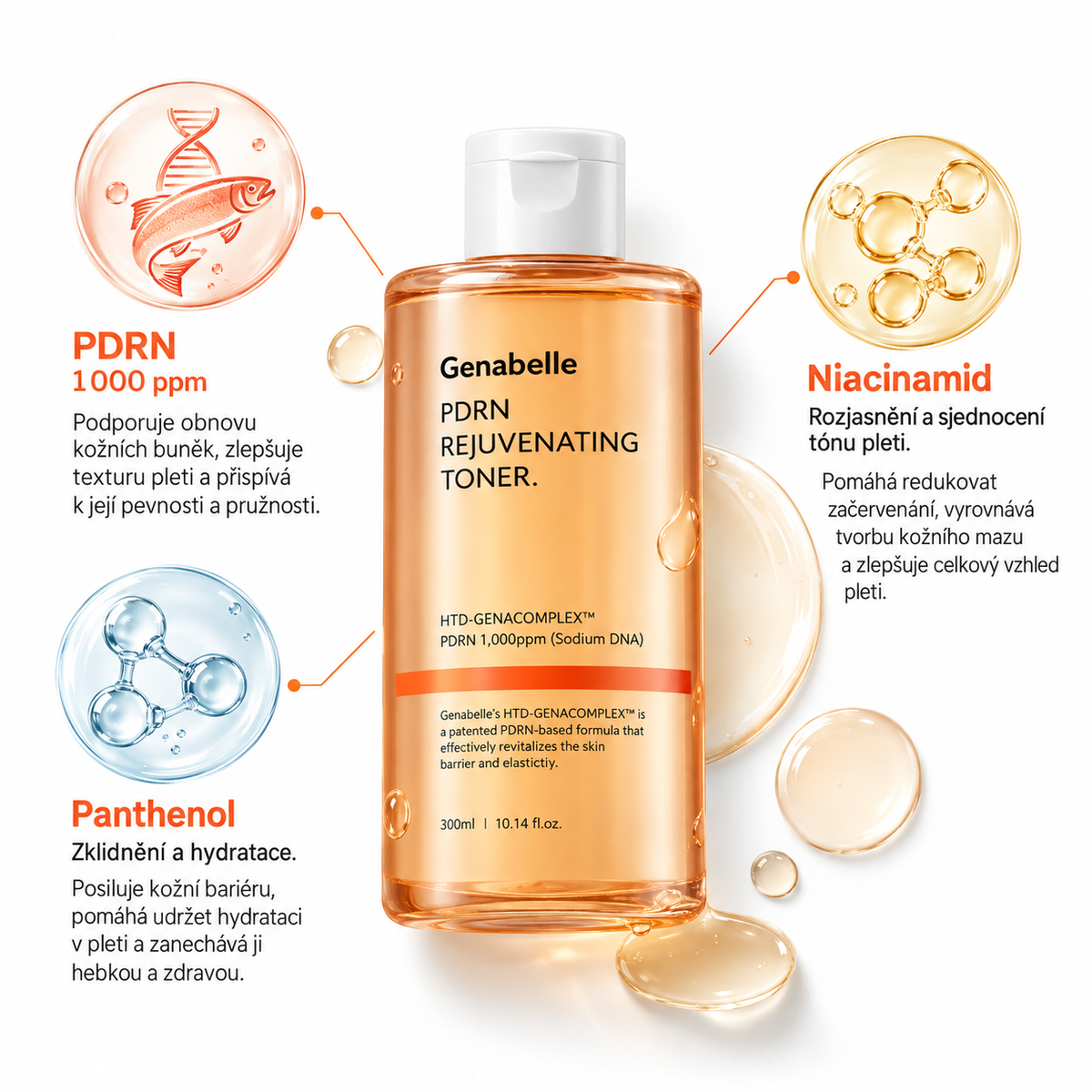 GENABELLE – PDRN Rejuvenating Toner 300 ml – Regenerační toner s PDRN a kyselinou hyaluronovou