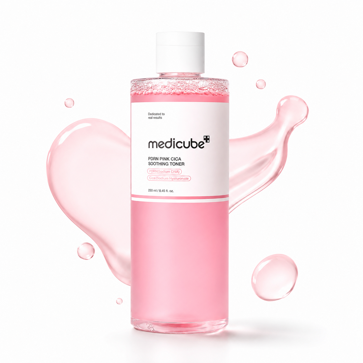 MEDICUBE – PDRN Pink Cica Soothing Toner 250 ml – Zklidňující a rozjasňující tonikum s PDRN, niacinamidem a PHA