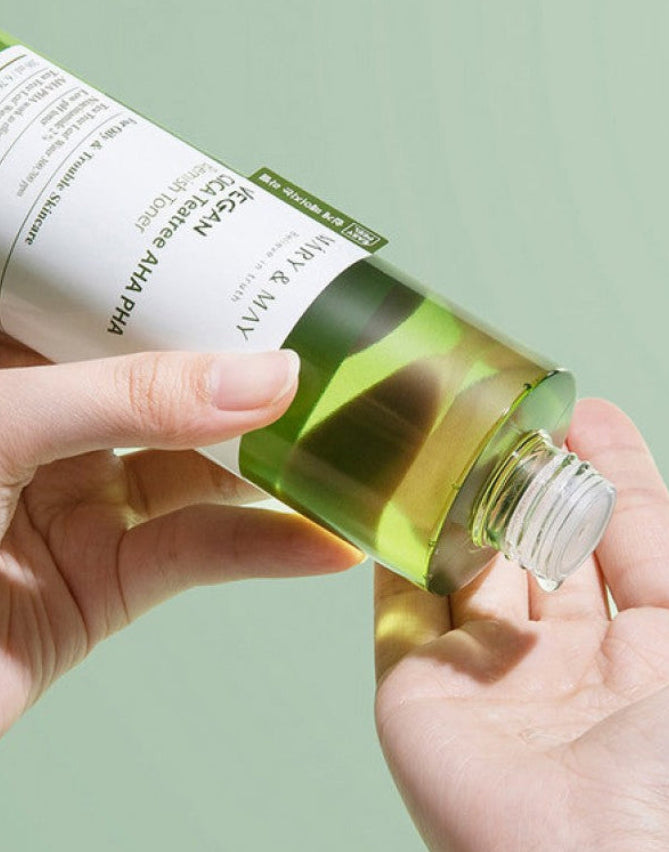 MARY&MAY - Vegan Cica Teatree AHA PHA Blemish Toner 200 ml – Exfoliační toner s AHA, PHA kyselinami a tea tree pro mastnou a problematickou pleť
