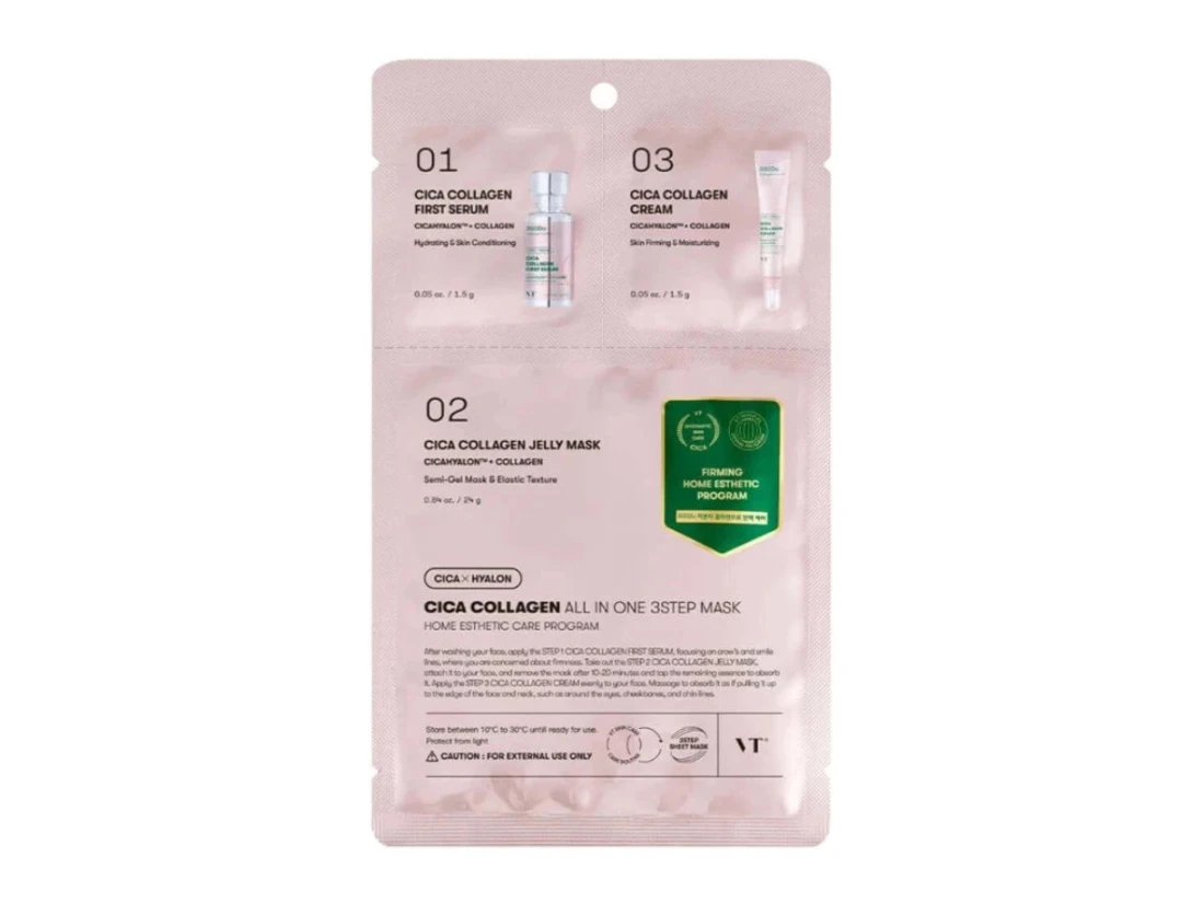 VT – Cica Collagen All In One 3-Step Mask 1,5 g + 24 g + 1,5 g – Tříkroková regenerační maska s kolagenem a centellou