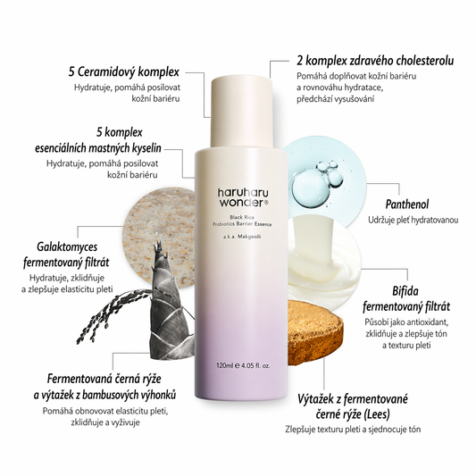 Haruharu Wonder – Black Rice Probiotics Barrier Essence 120 ml – Regenerační esence s probiotiky pro posílení kožní bariéry
